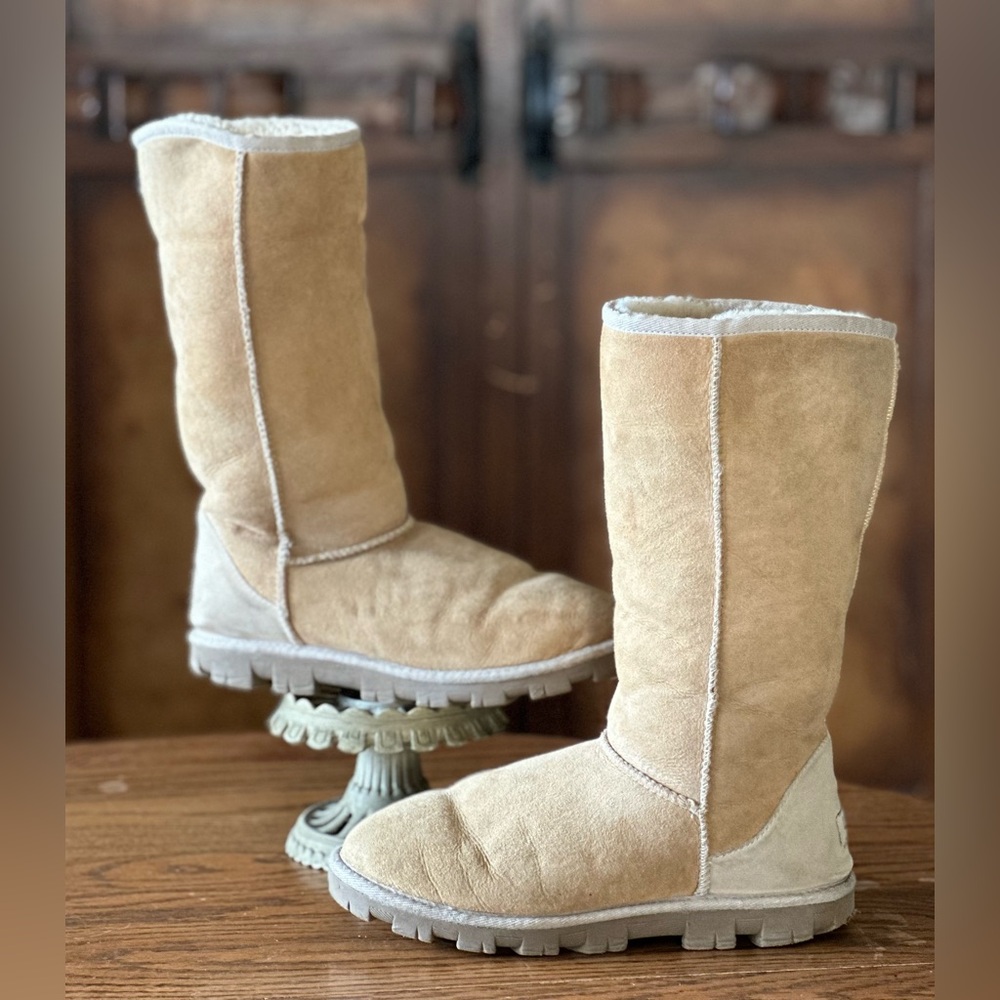 UGG Chestnut Suede Mid-Calf Shearling Boots